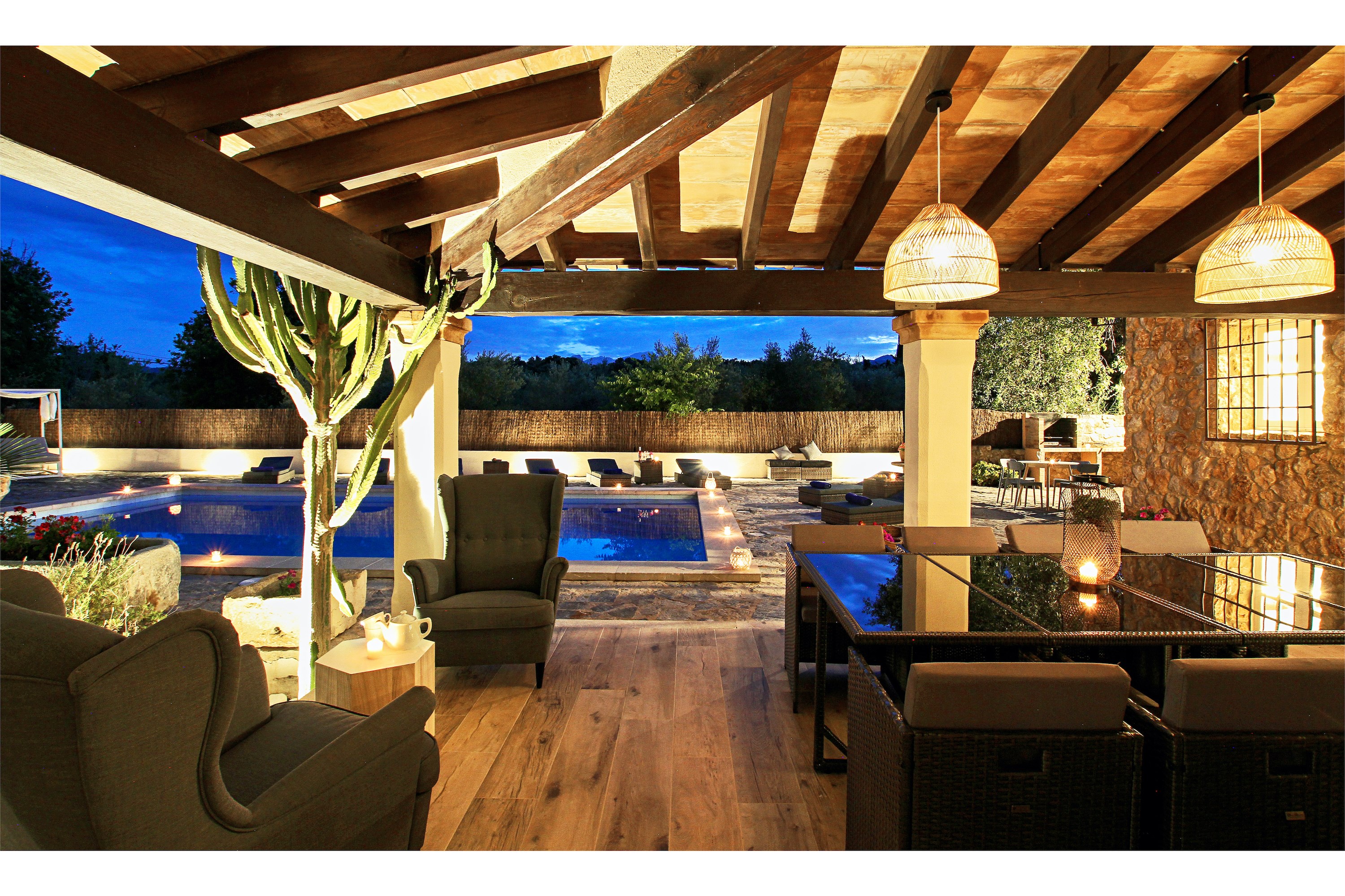 Terrace at night after renovation